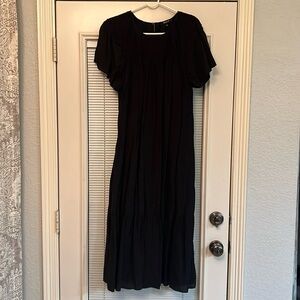 Long maxi black embroidery dress
